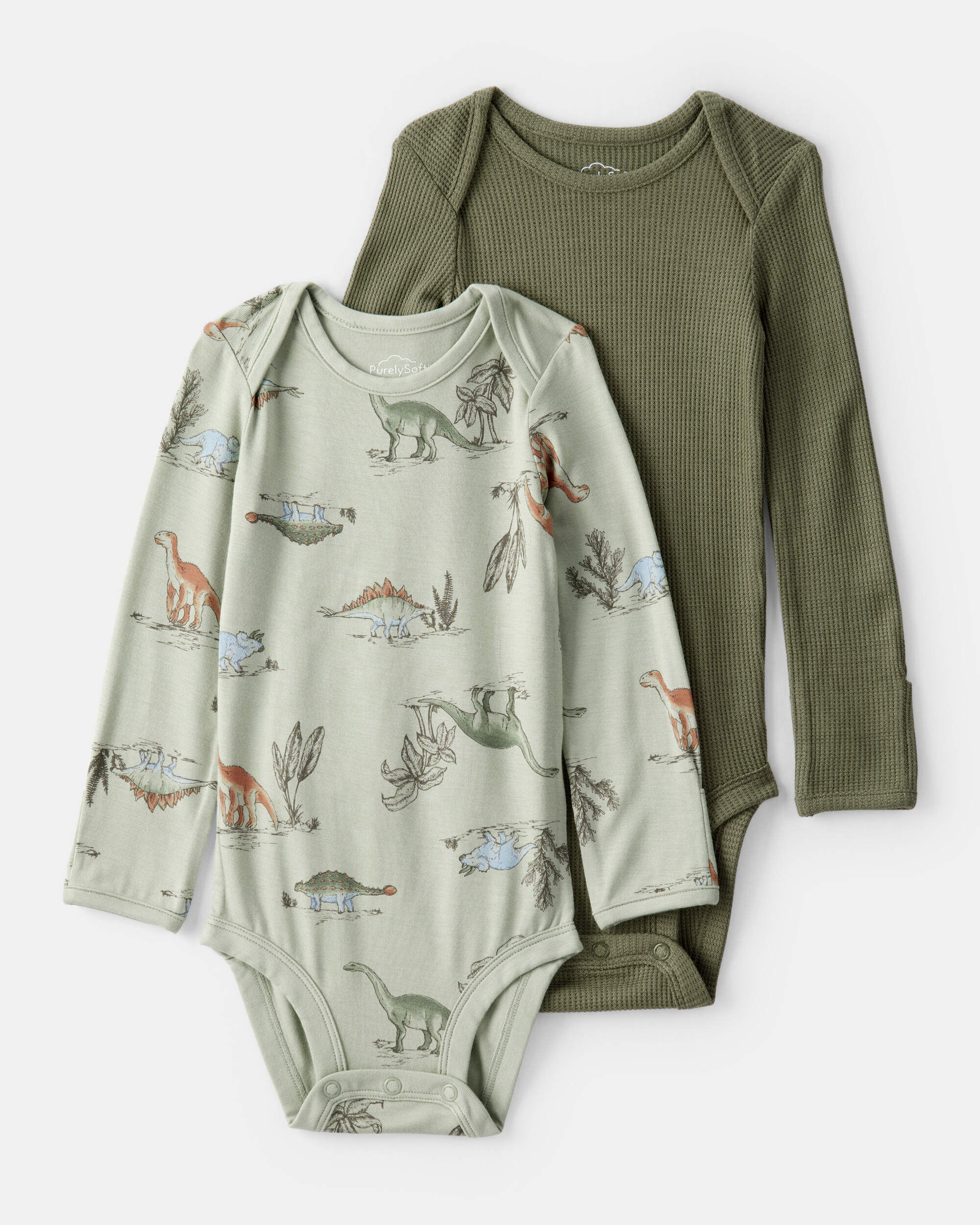 【祝開店！大放出セール開催中】 Baby Boy Long-Sleeve PurelySoft Print Dinosaur 2-Pack 米/穀物