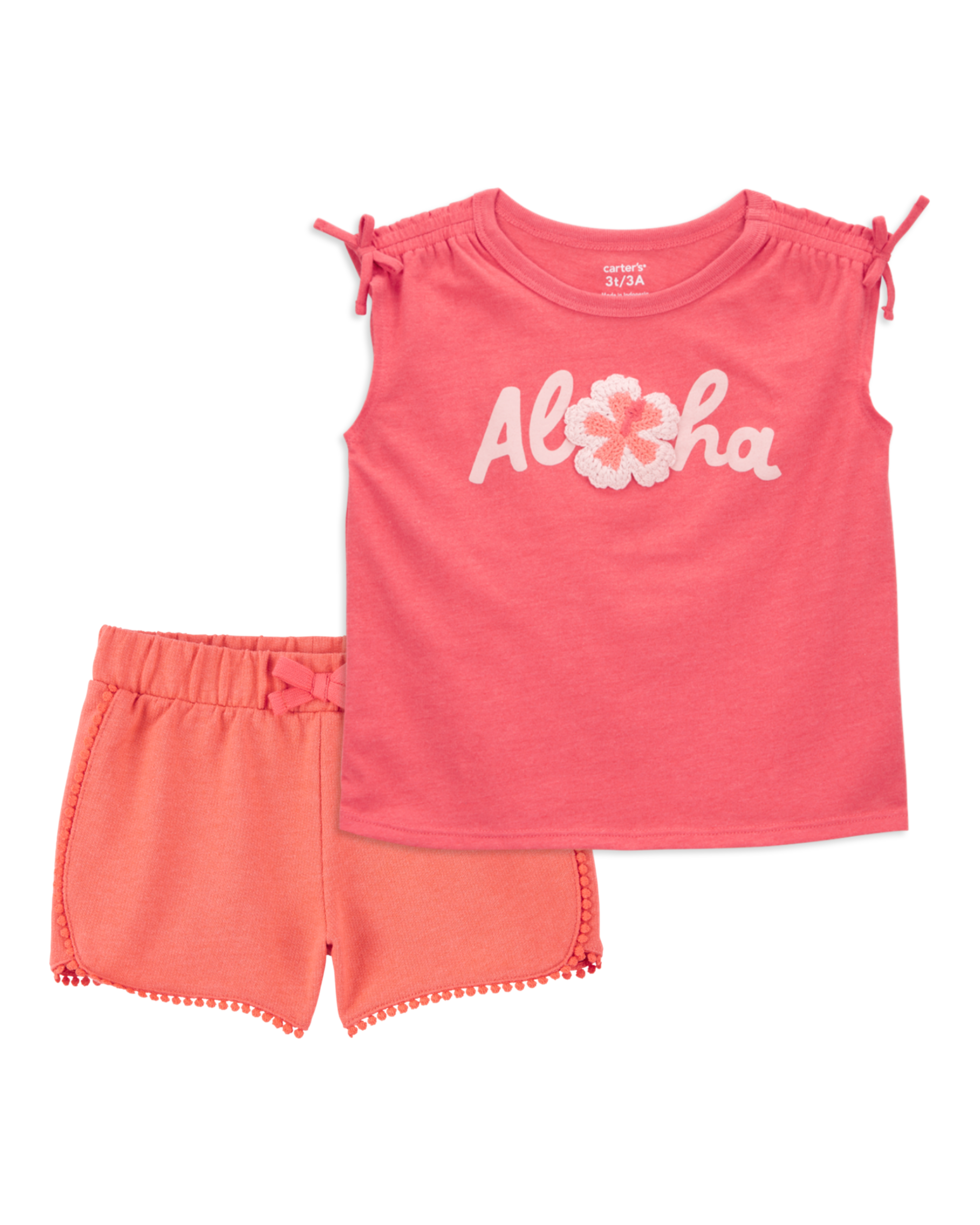 Toddler 2-Piece Aloha Tee & Pom Pom Dolphin Shorts Set - Coral