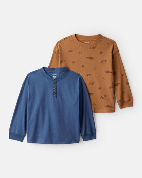 toddler boy 2-pack long-sleeve t-shirts - blue/brown