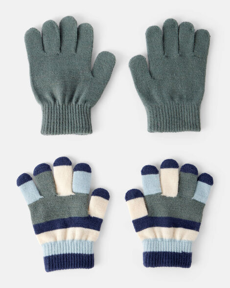 Product image 1 of Boys 2-Pack Stripe Gloves - Blue/Green