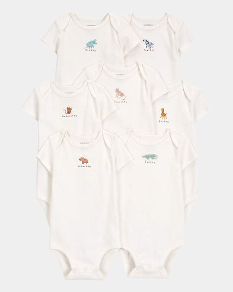 baby 7-pack days of the week short-sleeve cotton bodysuits - ivory