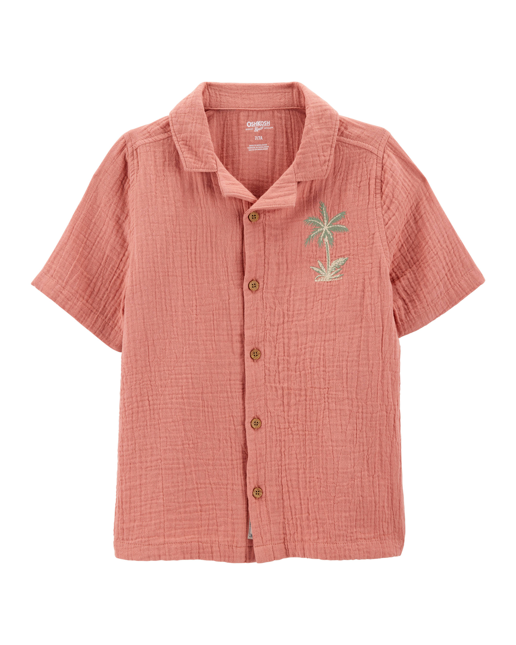 Kid Palm Tree Print Button-Front Shirt - Red