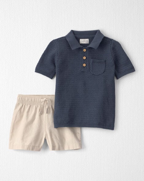 Toddler Boy 2-Piece Organic Cotton Sweater Knit Top & Short Set