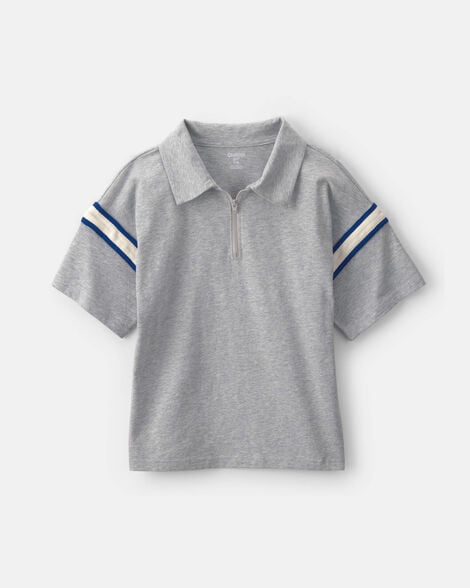 Boys Striped Polo Shirt - Grey/Navy Blue