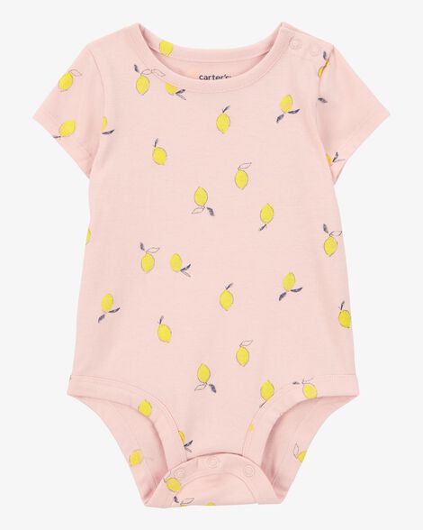  Product image 1 of Baby Lemon Print Short-Sleeve Bodysuit - Pink