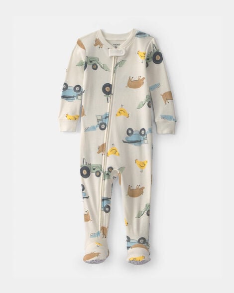 baby boy farm 100% cotton 2-way zip 1-piece pajama - cream