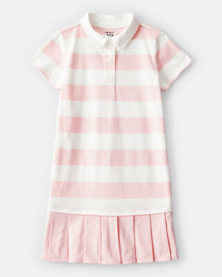 Product image 1 of Kid Striped Rugby Pleated Dress - Pink/White