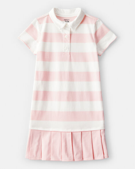 Product image 1 of Kid Striped Rugby Pleated Dress - Pink/White