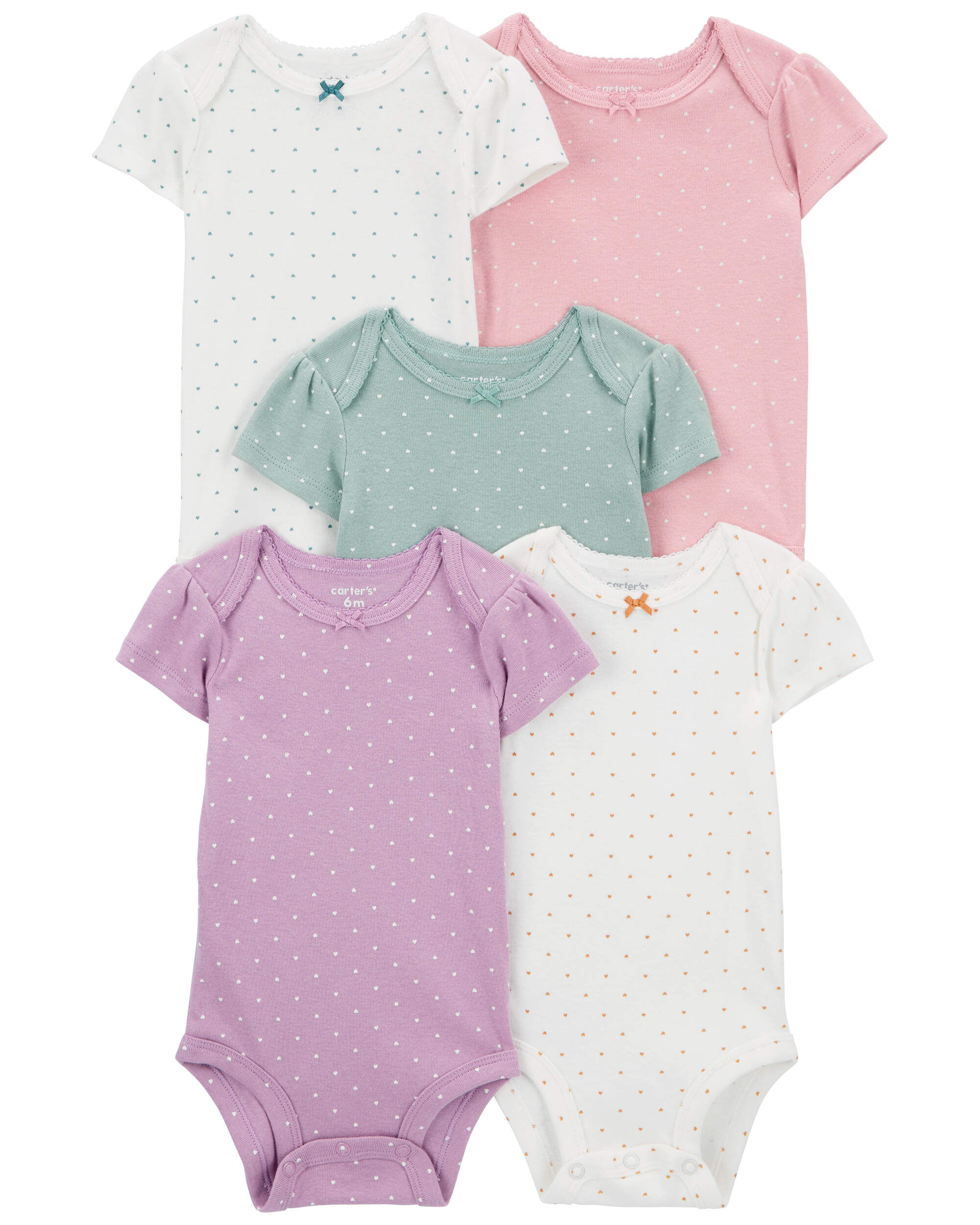Baby 5-Pack Heart Polka Dot Short Sleeve Bodysuits
