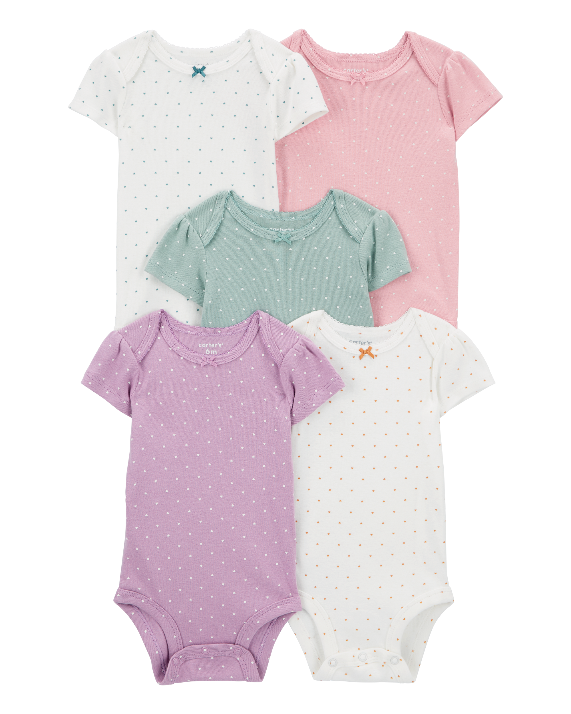 Baby 5-Pack Heart Polka Dot Short Sleeve Bodysuits