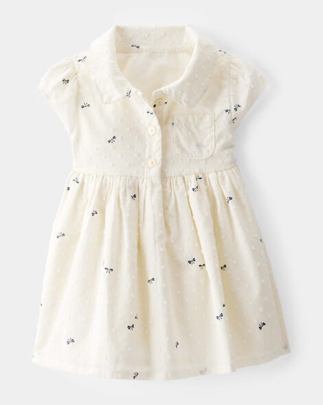  Product image 1 of Baby Swiss Dot Bow Print Short-Sleeve Dress - Ivory
