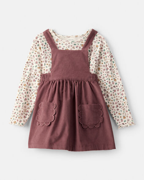 toddler girl 2-piece floral corduroy jumper - brown