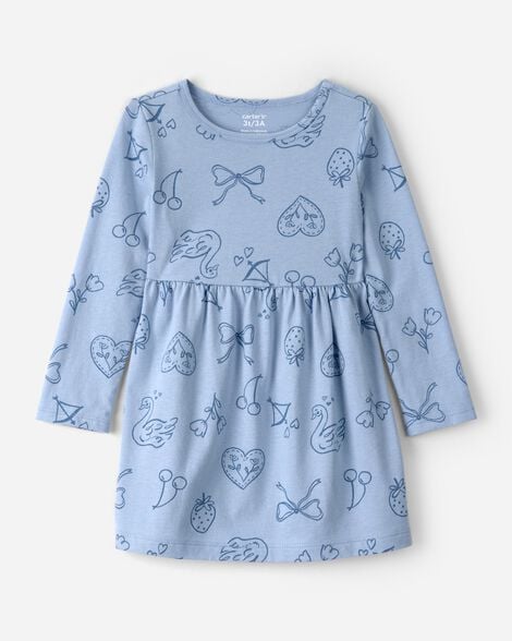 toddler girl bow icon long-sleeve knit dress - blue