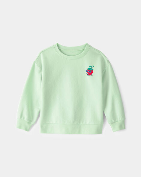 toddler girl strawberry french terry pullover sweatshirt - green