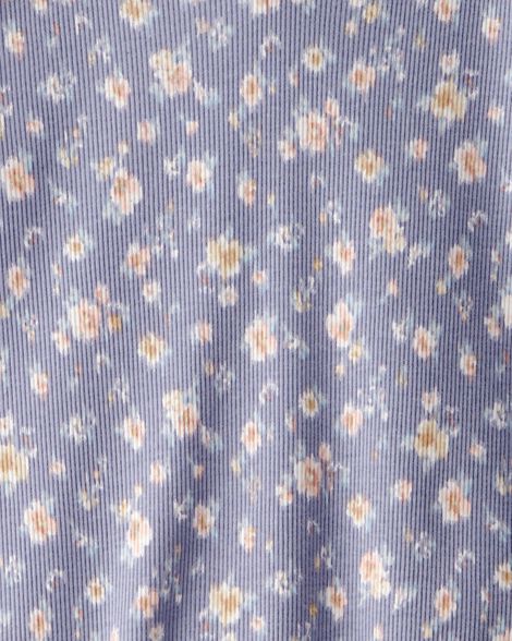 Product image 2 of Girls Ribbed Floral Print Short-Sleeve Shirt - Blue