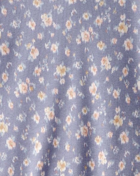 Product image 2 of Girls Ribbed Floral Print Short-Sleeve Shirt - Blue