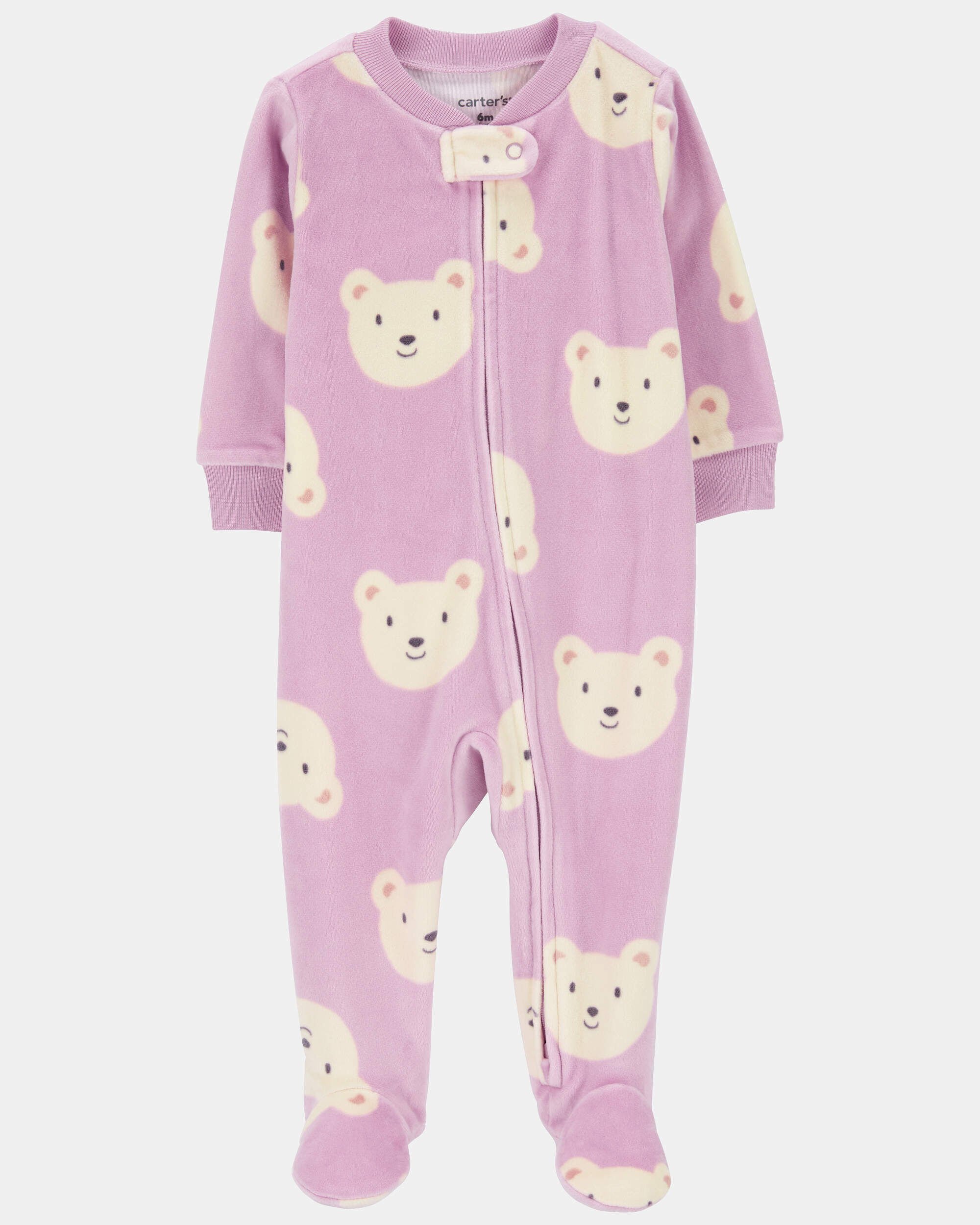Baby Girl Bear Print Loose Fit Long-Sleeve Sleep & Play Pajamas - Purple
