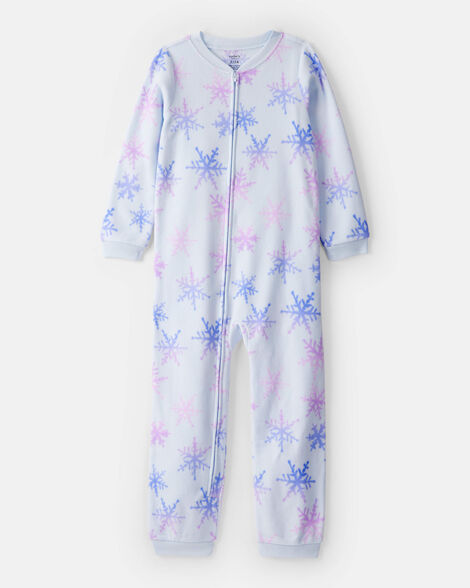 girls snowflake fleece long-sleeve loose fit 1-piece pajamas - blue