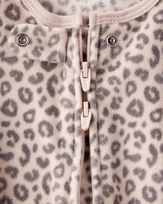 Product image 2 of Baby Girl Leopard Print Loose Fit Long-Sleeve Sleep & Play Pajamas - Cream/Brown