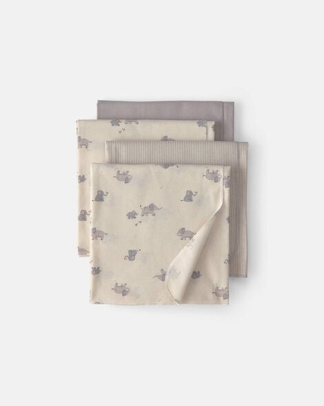 baby 4-pack elephant receiving blankets - grey/cream