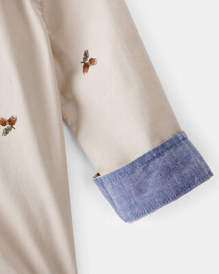 Product image 2 of Baby Poplin Acorn Print Long-Sleeve Bodysuit - Khaki
