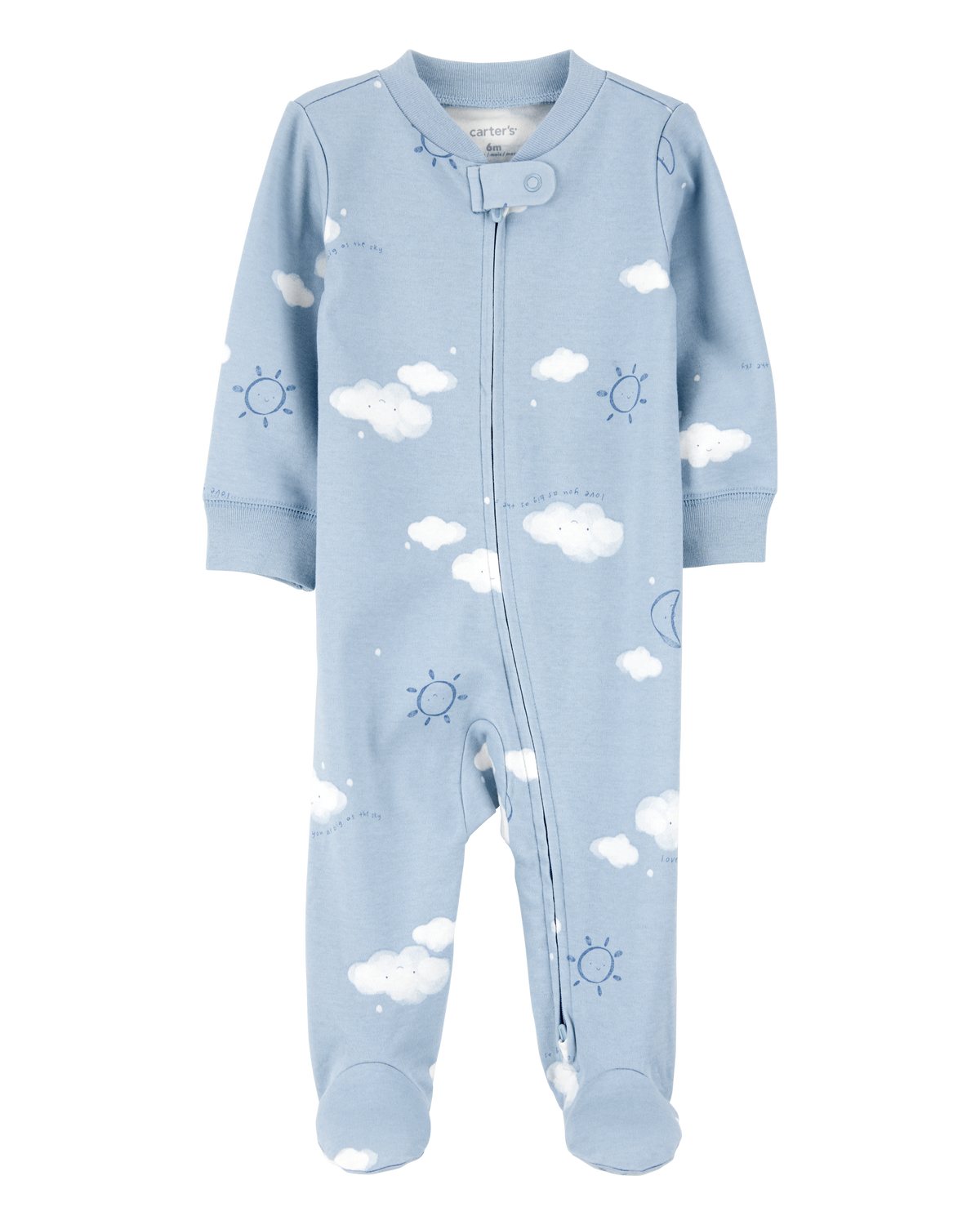 Baby Boy Cloud Print 2-Way Zip Cotton Sleep & Play Pajamas - Blue