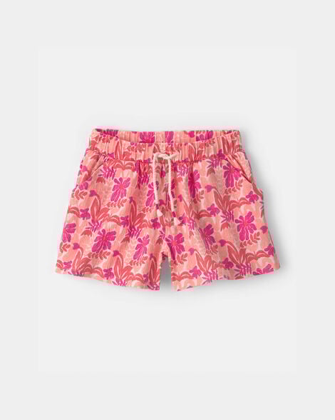 girls tropical floral gauze shorts - pink
