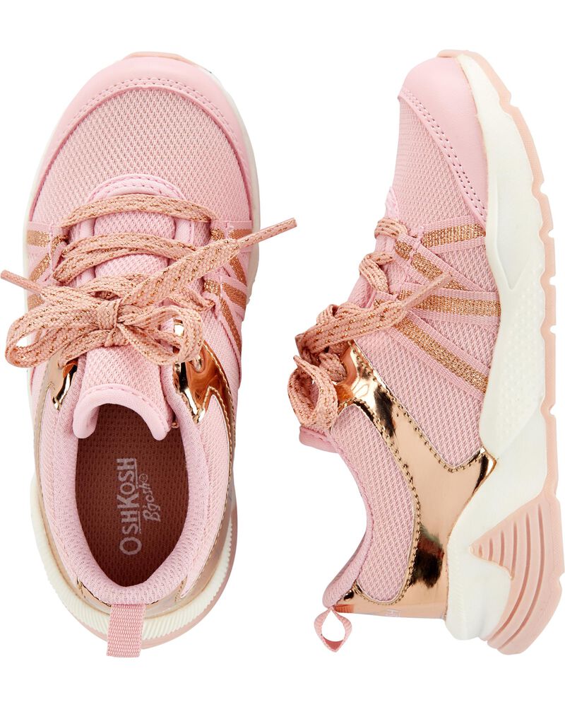 white and rose gold running shoes