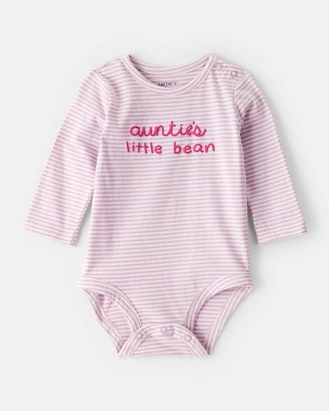 baby girl little bean long-sleeve graphic bodysuit - pink