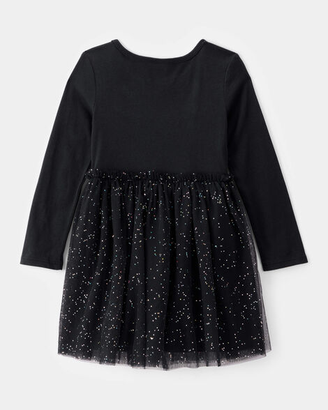  Product image 2 of Toddler Halloween Skeleton Glitter Tulle Dress - Black