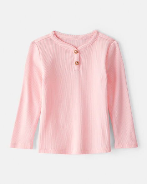 Product image 1 of Baby Girl Cotton Long-Sleeve Henley Top - Pink