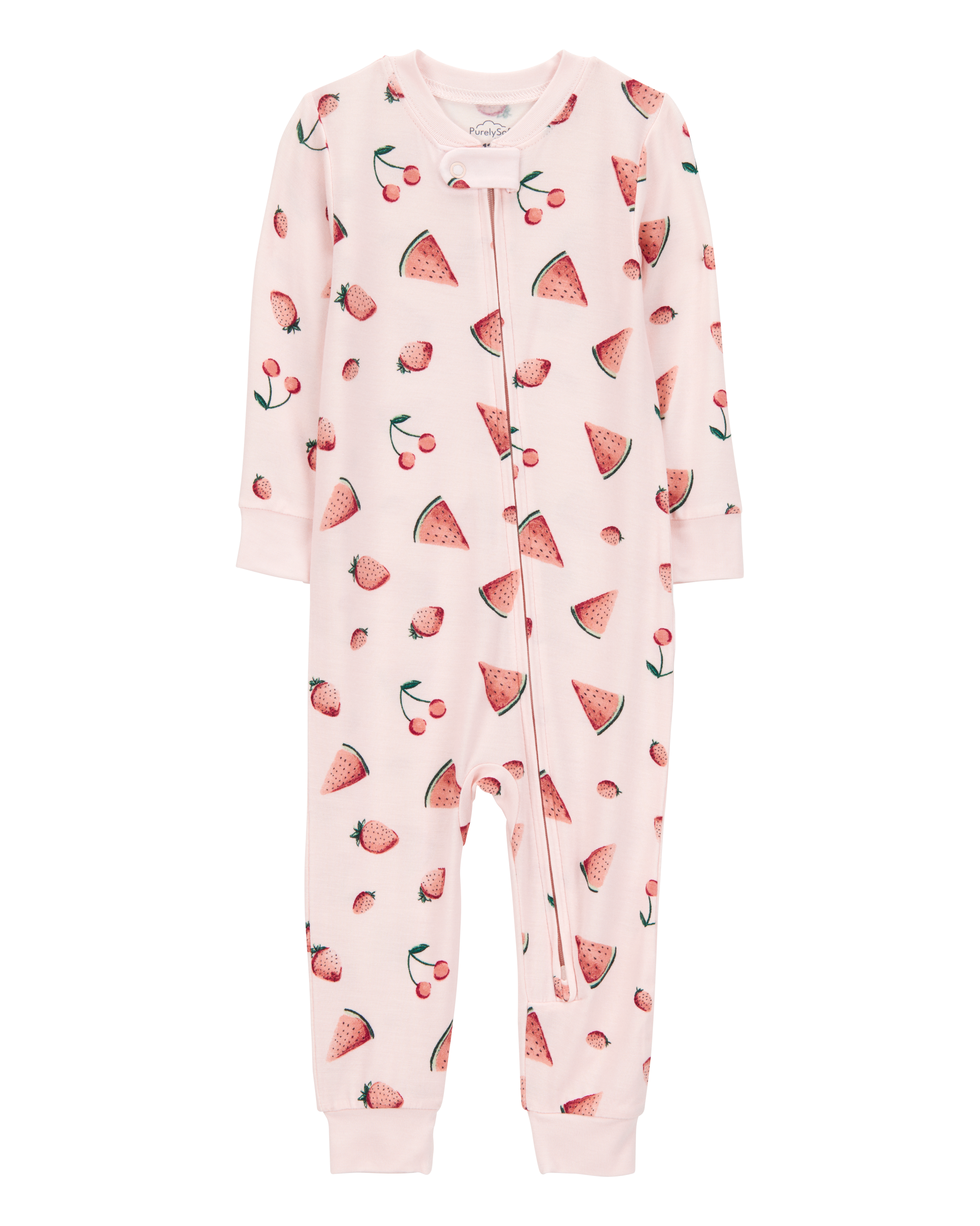 Baby Fruit Print Zip-Up PurelySoft Footless 1-Piece Pajamas - Pink