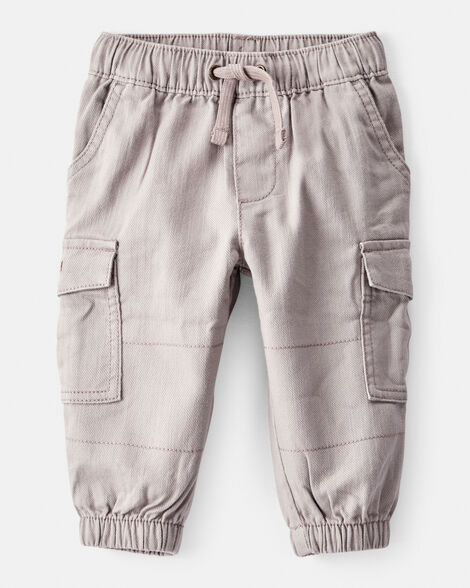 baby boy  cotton twill pull-on cargo joggers - grey