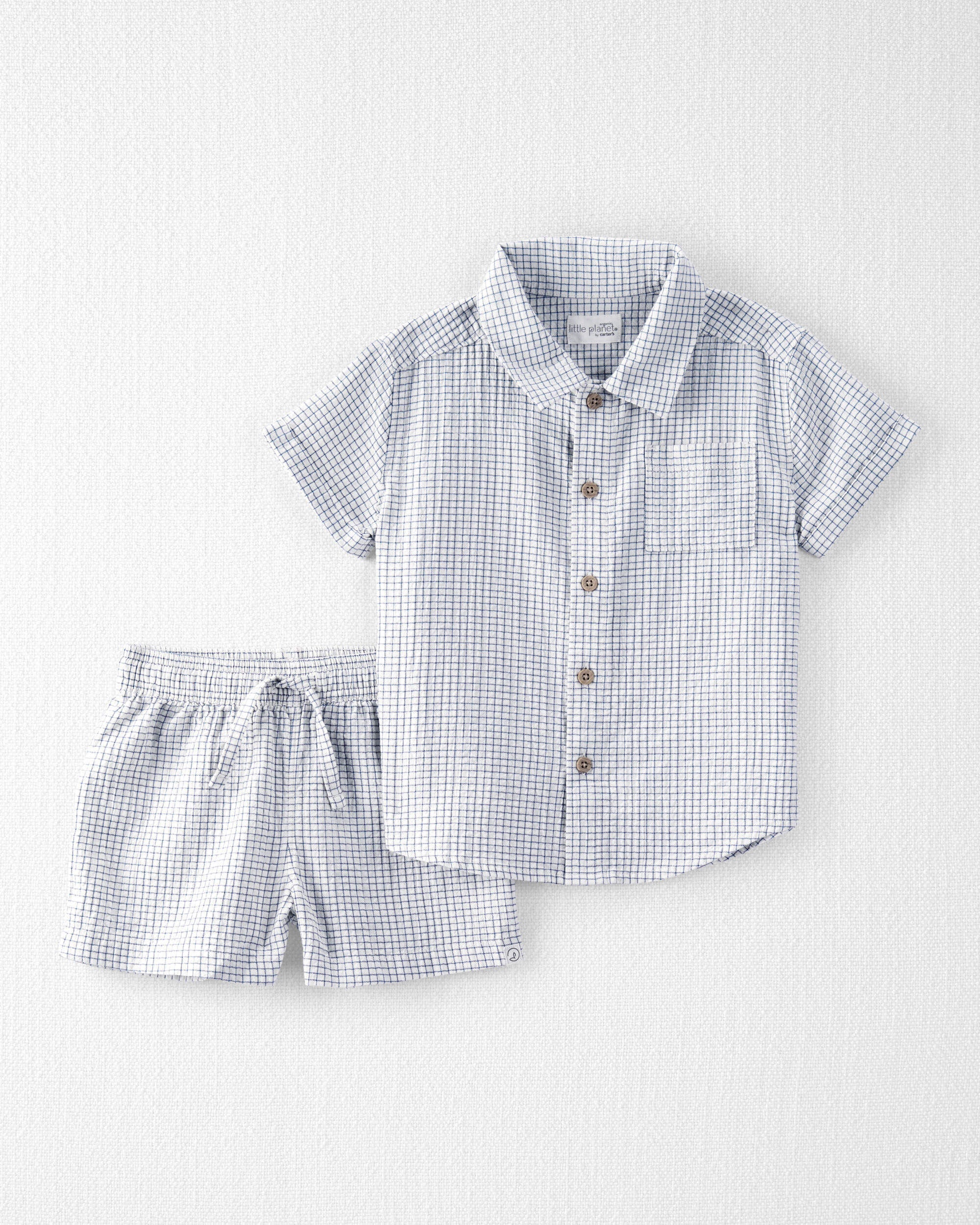 Toddler 2-Piece Organic Cotton Crinkled Seersucker Checkered