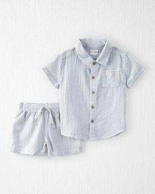 Product image 1 of Toddler 2-Piece Organic Cotton Crinkled Seersucker Checkered-Print Set