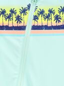 Mint - Baby 1-Piece Palm Tree Short-Sleeve Rashguard Swimsuit - Mint, Selected