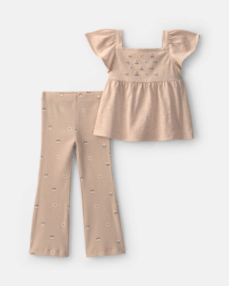 toddler girl 2-piece floral sleeveless top & pant set - cream