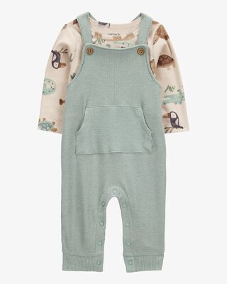 Product image 1 of Baby 2-Piece Long-Sleeve Tee & Waffle Knit Coverall Set - Green