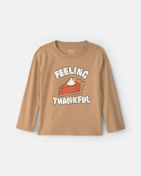 toddler boy 'feeling thankful' pie long-sleeve graphic tee - brown
