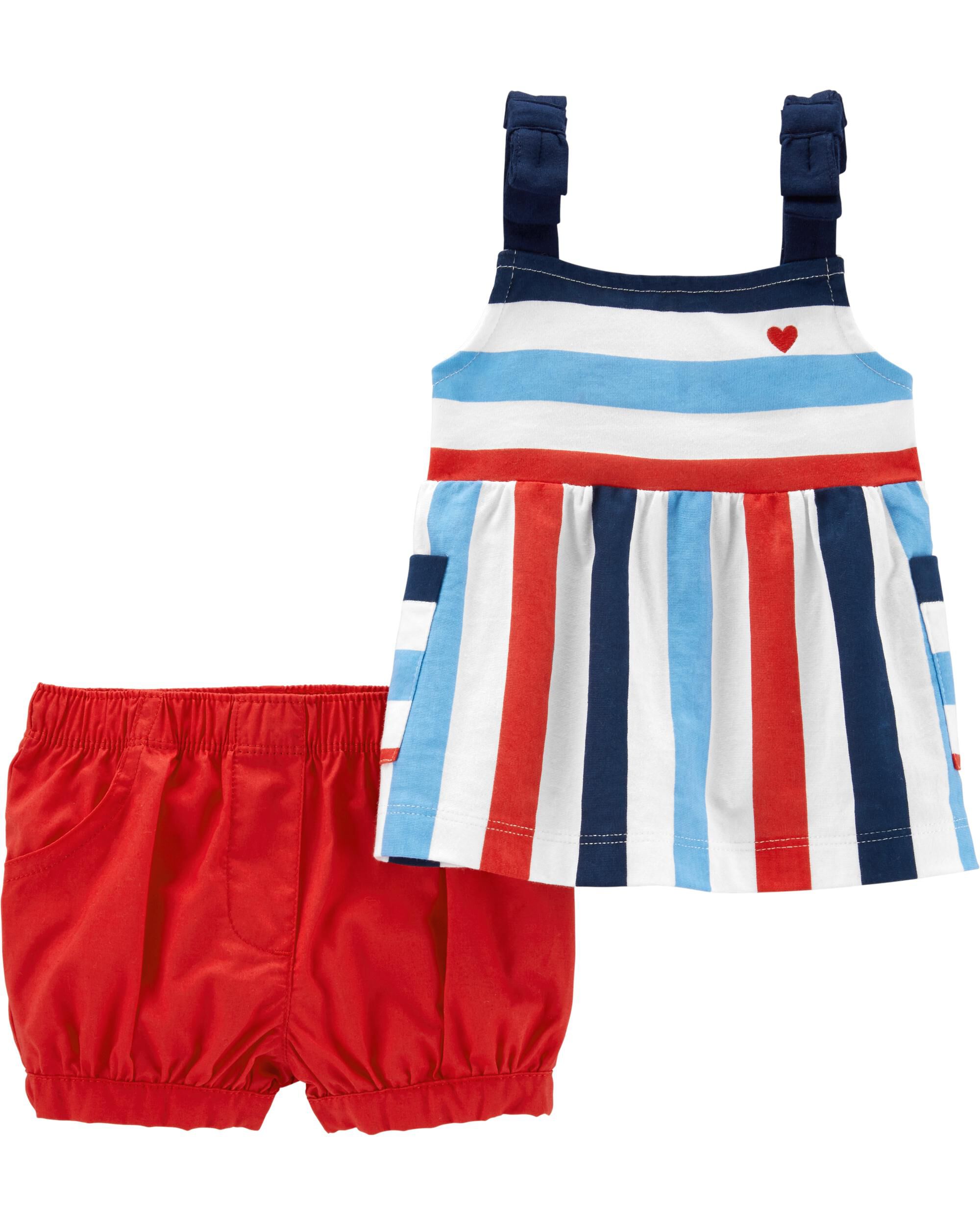 Carters Girls Red /& White Striped Tank Top