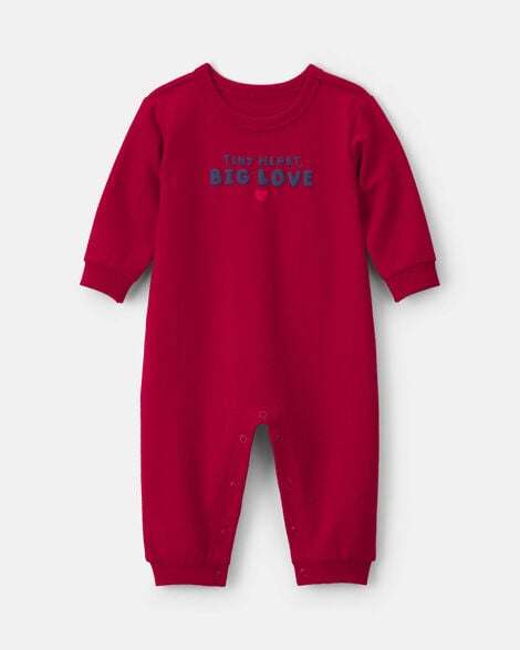 baby 'tiny heart big love' valentine's day french terry long-sleeve jumpsuit - red