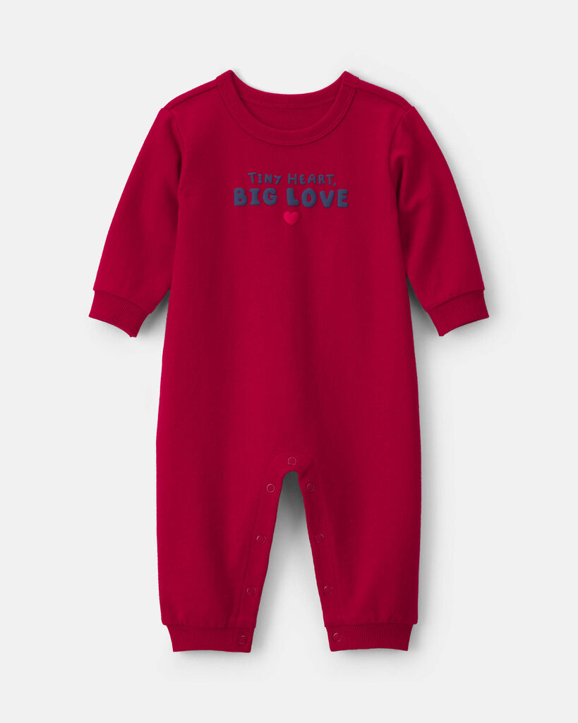 Carter's baby 'tiny heart big love' valentine's day french terry long-sleeve jumpsuit 12M Red