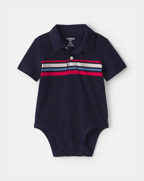 Baby Boy Polo Bodysuit - Navy Blue