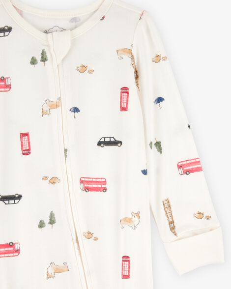  Product image 3 of Baby London Print 2-Way Zip PurelySoft Sleep & Play Pajamas - Ivory