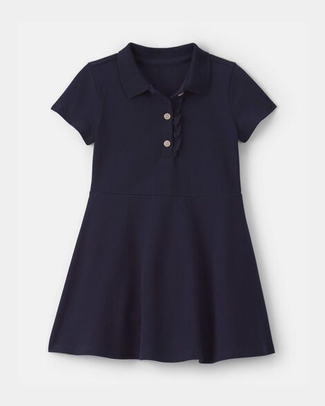 Toddler Girl Uniform Piqué Short-Sleeve Dress - Navy