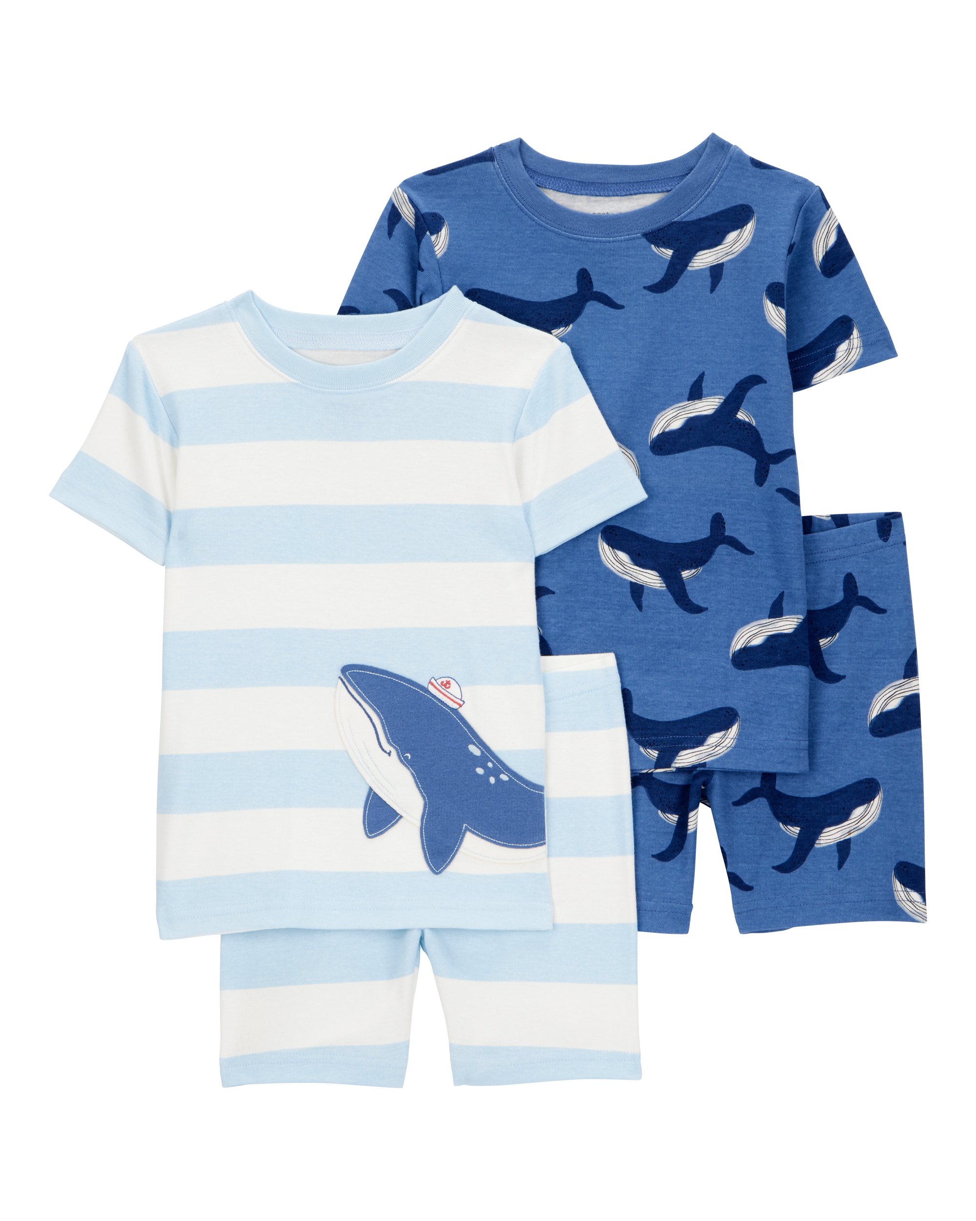 Baby Whale Striped Snug Fit Cotton 4-Piece Pajamas