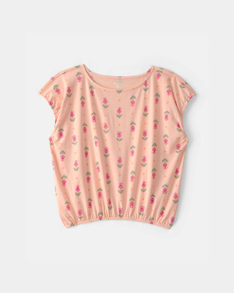 Girls Floral Short-Sleeve Top - Peach