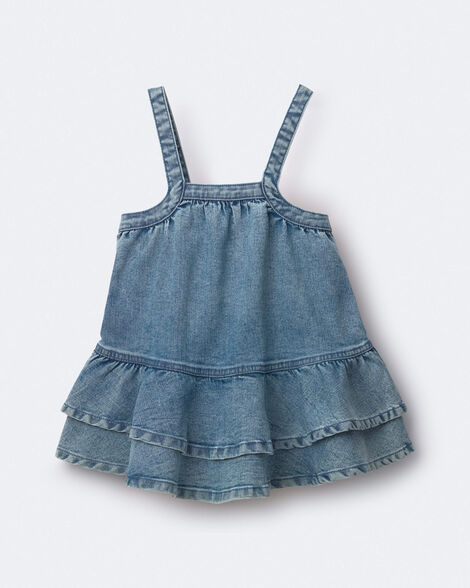 Toddler Girl Ruffle Denim Skirtall in Avenue Wash - Blue