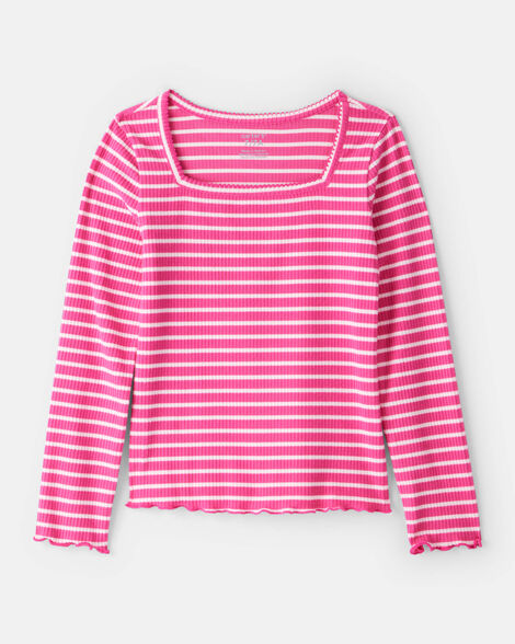 girls stripe ribbed top - pink