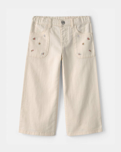 Toddler Girl Floral Twill Pants - Cream